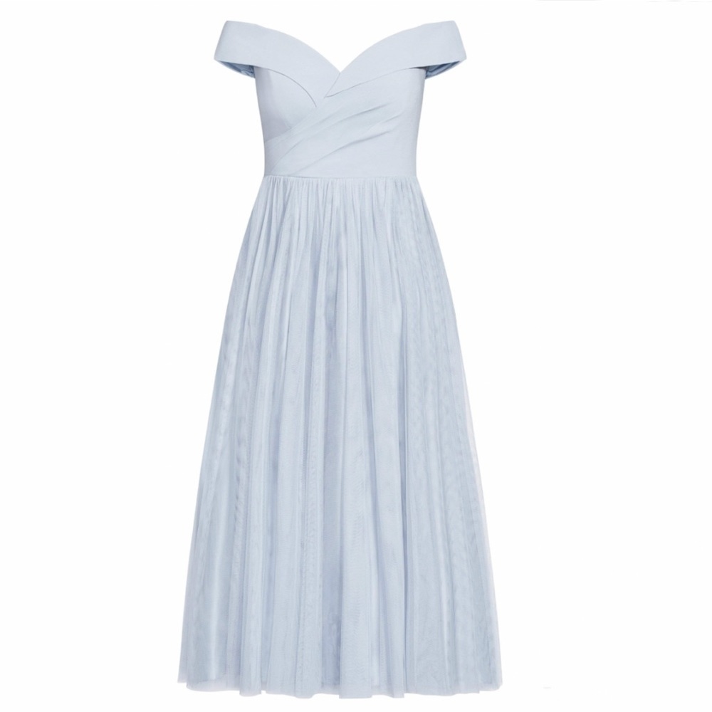 NWT City Chic Rippled Tulle Off Shoulder Maxi Dress Aquamarine